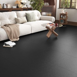 VEELIKE 12 Pack Peel and Stick Floor Tile Classic Black Floor Tiles Peel and Stick Waterproof Bathroom Floor Tile Sticker 12''x12'' Adhesive Renter Friendly Black Laminate Flooring for Kitchen Bedroom