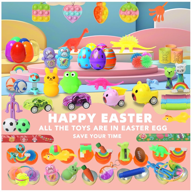 300 Pcs Prefilled Easter Eggs with Toys Inside,Easter Basket Stuffers,Non