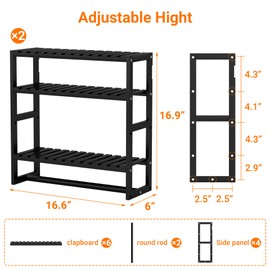 PPN Towel Rack Bathroom Storage Shelves Over The Toilet with Towel Bar 100% Bamboo Adjustable Height Floating Shelf Wall Shower Shelf for Bathroom Kitchen Living Room Multi Usage (Black-2Pack)