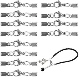 Leather Chain Clasps Connectors with Cord Ends, Pack of 12 Cord End Caps Leather Cord Clasp, Leather Cord Clasp for Bracelet, for Leather Rope Necklace Buckle DIY Bracelet Necklaces Silver