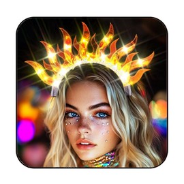 Flovel Light Up Flame Headband Yellow LED Fire Headwear Glowing Sun Hair Accessories for Women