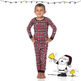 PEANUTS Snoopy Family Matching Pajamas Holiday Festive Nightwear Sleepwear 2-Piece Sets for Christmas with Woodstock Charlie Brown Linus for Men Women Kids Baby (Red Plaid, 18M)