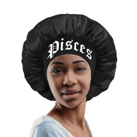 Constellation Print Satin Sleep Bonnet, Soft Comfortable Sleeping Bonnet, Make Up Washing Face Daily Use,Shower Cap for Women (Pisces(2.19-3.20))