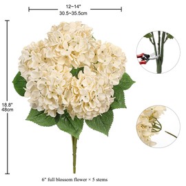 Beige Hydrangea Artificial Flowers Large Artificial Hydrangeas Silk Flowers for Home Decor Indoor Wedding Flowers Bouquets Faux Flowers Kitchen Centerpiece Table Decorations