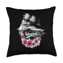 Aloha Spirit Tropical Hawaiian Illustration Design Throw Pillow