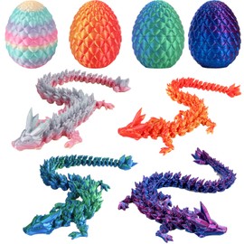 4Pcs 3 inch 3D Printed Dragon Eggs with Dragon Inside Full Articulated Crystal Dragon Fidget Toys for Easter Home Office Decor Adult Relax (RDGN)