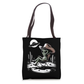 Cowboy Alien Under Moon Desert UFO Western Space Art Tote Bag