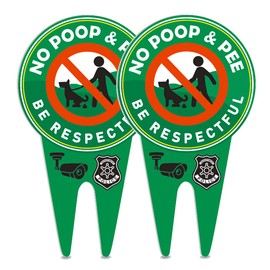 2 Pieces No Pooping Dog Signs with Stake Glow in The Dark, 13.8 x 7.8 Inches Be Respectful Sign for Stopping the Dog from Pooping or Peeing on the Lawn（green）