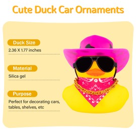 wonuu Car Dashboard Decor Cowboy Hat Rubber Duck, Car Ducks Ornaments with Mini Hat Necklace Sunglasses (Pink Black)