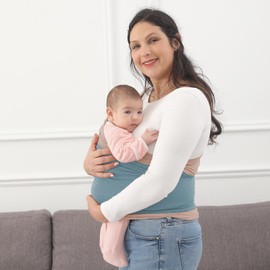 Kloovete Baby Wrap Carrier, Perfect Baby Carrier Wrap Sling for Newborn and Infant up to 35 lbs. (Steel Blue, M (S, M, L of Clothing Size))