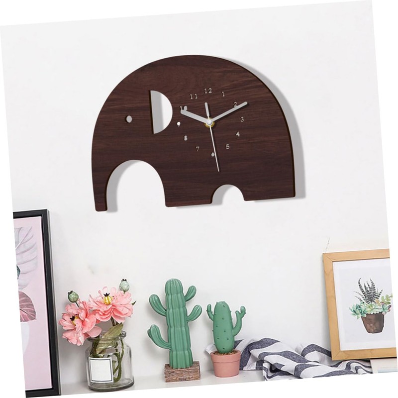 iplusmile Wooden Elephant Wall Clock Wall Hanging Decorative Clock for