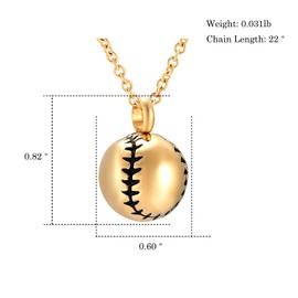 Yuioiow Baseball Cremation Jewelry for Ashes Stainless Steel Keepsake Pendant Holder Ashes Memorial Urn Necklace for Men Women (Gold)
