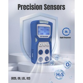 APOWER 4 Gas Monitor Multi Gas Leak Detector for H2S, CO, LEL and O2, Portable Carbon Monoxide Detectors with Vibration, Visual and Audible Alarms, Natural Propane Sniffer Home Room Travel