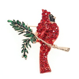 Red Rhinestone Northern Cardinal Brooch,Fashion Crystal Animal Birds Brooch for Women Christmas Bird Brooch