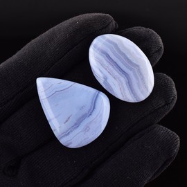 Natural Blue Lace Agate Gemstones and Crystals Cabochon Lot, DIY Jewelry Making Loose Gemstones, Chakra Healing Crystals, Wire Wrapping Cabochons, Pack of 2 Pcs