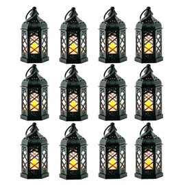 Juzicken Candle Lanterns Black Lanterns Decorative Indoor Outdoor Mini Small LED Vintage Rustic Gold Hanging Farmhouse Fireplace Lantern Decor Christmas Lanterns Centerpieces for Tables Decorations