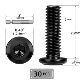M6 x 25 mm cabeza plana hexagonal tornillo de cabeza plana, pernos planos para muebles, acero inoxidable 18-8 (304), revestimiento negro, broca de conductor incluida, 30 piezas