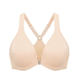 DELIMIRA Women's Front Fastening Bras Seamless Unlined Racer Back Plus Size Underwired Plunge Bra Beige 44E