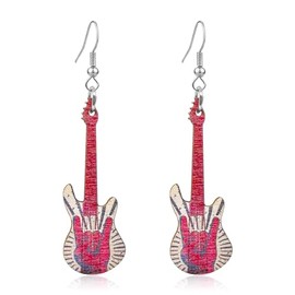 KaFu Wooden Guitar Dangle Drop Earrings for Women Retro Renaissance Rock Band Music Guitar Earrings Cute Funny Lightweight Instrument Music Wood Guitar Earrings Music Lovers Statement Jewelry (guitar-3)