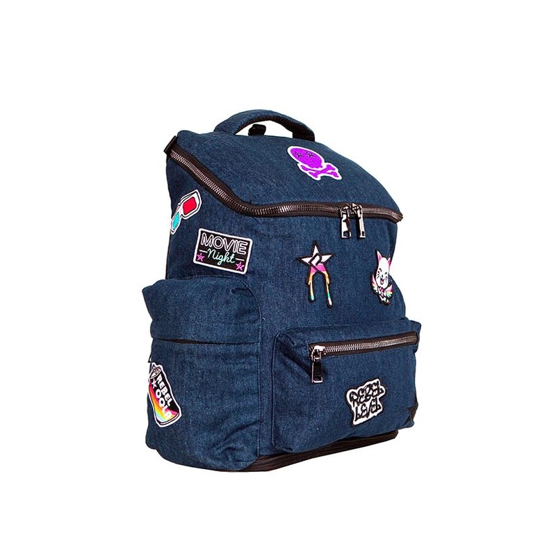 Rebel Hero Plus Backpack With Patches In Denim