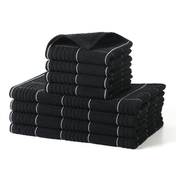 Glynniss - Juego de toallas de cocina y paños de cocina absorbentes para lavar platos, limpieza y secado, paquete de 8 unidades (negro)