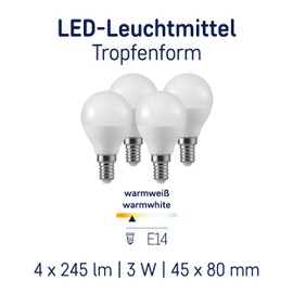 Müller-Licht LED Tropfenform E14, 3W ersetzt 25 W, weiß