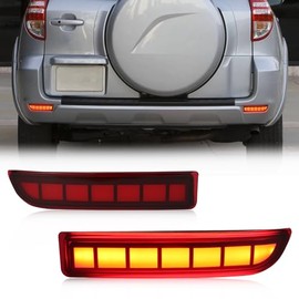 PGTOPONE Full LED Rear Bumper Reflectors Fog Brake Tail Light Lamps Compatible with Toyota Rav4 2006-2012/Scion xD 2008-2014 Turn Signal Feature Accessories (Red)