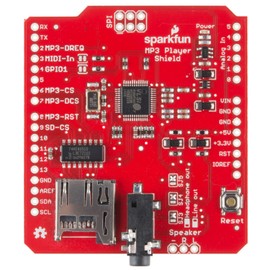 SparkFun MP3 Player Shield- MP3 decoder- Turn Any Compatible with Arduino Board into a Fully Functional MP3 Player- 3.5mm Audio Out Jack- 0.1" Spaced Header for Speaker Out- microSD Card Slot