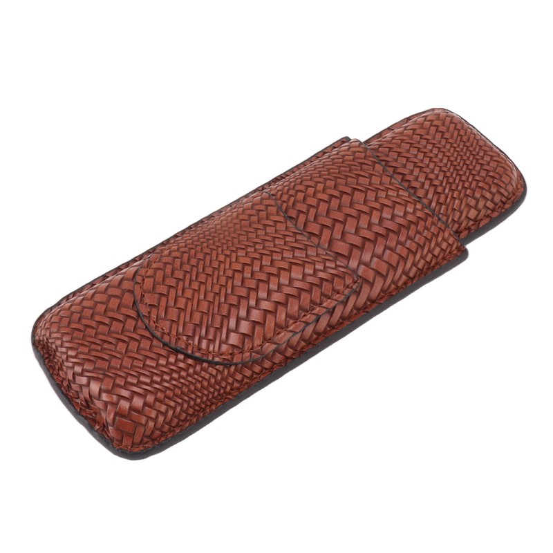 Cigar Case Holder Elegant Vintage Style Woven Pattern Leather Portable