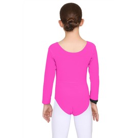 janisramone Girls Kids New Long Sleeve Gymnastics Dance Ballet Bodysuit Uniform Leotard Top Age 3 to 14 Years Neon Pink