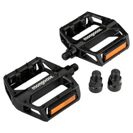 Mongoose - Pedales de Bicicleta de montaña para Adultos, adaptadores de 1/2" y 9/16", Pedal de Plataforma de Bicicleta de aleación Duradera, Tiras refectivas, Accesorios de Bicicleta MTB