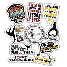 (10pcs) Taekwondo Stickers Pack Taekwondo Decals Funny Taekwondo Gifts for Kindle, Bookworm, Multiple Different Design, Waterproof, UV- Resistant, Suitable for Tumbler (Taekwondo)