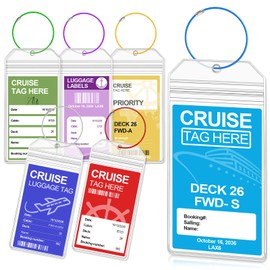 Oicumic Cruise Luggage Tag Holder, 6 Pack Cruise Luggage Tags for Cruise Ships, Waterproof Clear Luggage Tags for Suitcases Perfect Fit All Cruise Lines, Durable Cruise Ship Essentials with Steel Loop