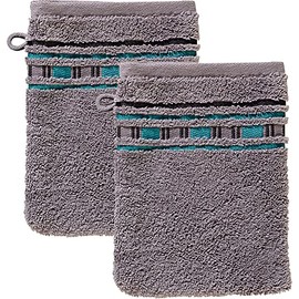 Erwin Müller Set of 2 Terry Towelling Wash Mitt Grey/Turquoise Size 16 x 21 cm