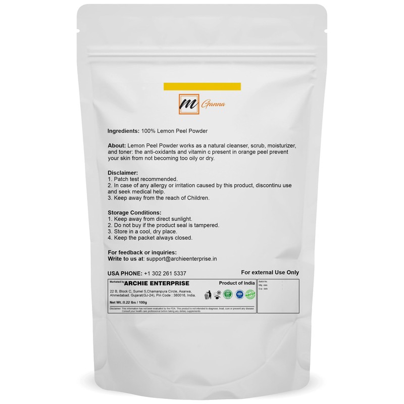 mGanna 100% Natural Lemon Peel Powder For Skin Care and