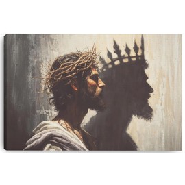 Framed Jesus is the King Christian Wall Art, Jesus and Crown Canvas Wall Decor Christ Biblical Pictures Painting Prints Religious Room Decor for Church Prayer Room Schools Hospitals 24" x 16"