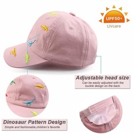 Children's Baseball Cap for Boys Girls Dinosaur Embroidery Adjustable Sports Cotton Cap Sun Hat UV Protection Baseball Cap Summer Autumn Kids Peaked Cap Golf Cap for 2-6 Years Baby Boys Girls, pink