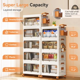 SPIEEK Large 56QT Storage Bins with Lips Stackable Storage Bins with Wall Mounted Box, Wheels, Hooks, Pack of 2 Two-door Plastic Collapsible Storage Bin Containers Organizers and Storage For Bedroom