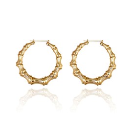 Bamboo Hoop Earrings Oversized Metal Gold Bamboo Earrings Hip Hop Chunky Silver Big Hoop Earrings Exaggerated Pride Outfits for Women-Gold/50MM