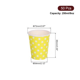 sourcing map Disposable Paper Cups, 50 Pack 9 OZ Party Decorative Cups for Coffee,Tea,Milk, Suitable for Party, Picnic,Travel and Event (Yellow Polka Dots)
