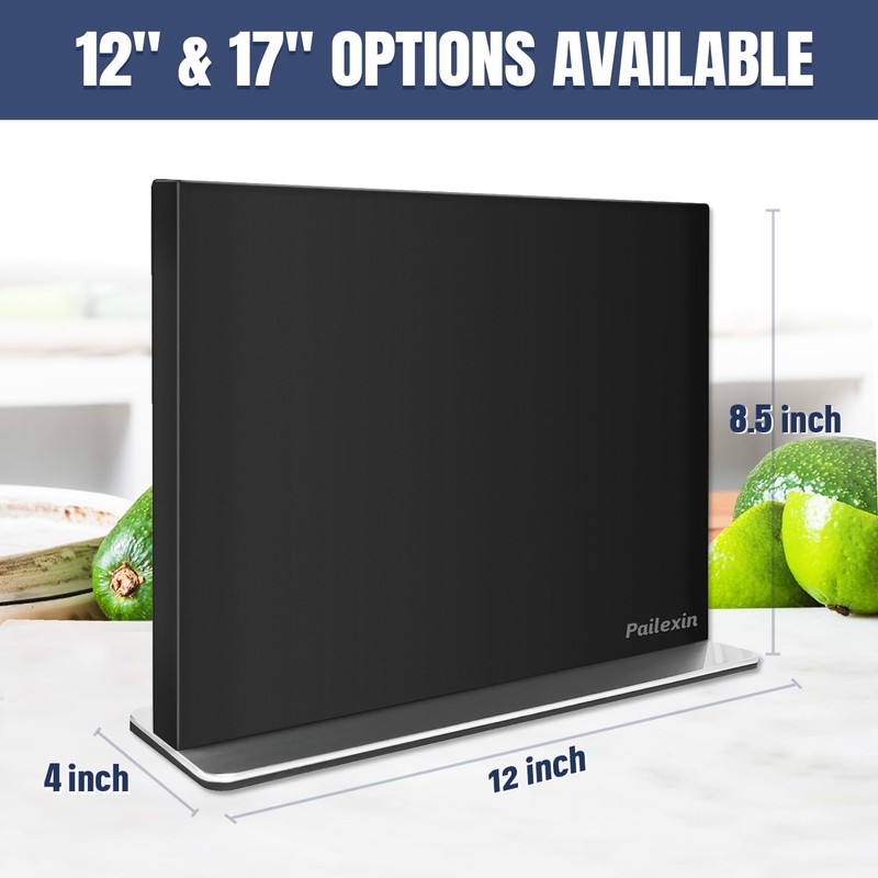Pailexin Magnetic Knife Block Without Knives—Black Stainless Steel Double-Sided Magnetic