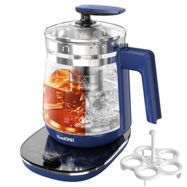 ICOOKPOT Electric Kettle, 1.5L Borosilicate Glass Hot Water Kettle Electric & Tea Kettle for Coffee or Tea, BPA Free, Auto Shut-Off, Stainless Steel, Blue, 1200w