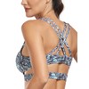 RELLECIGA Women's Blue Leaf Scoop Neck Strappy Cutout Sport Bra