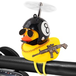 wonuu Bike Bell Squeeze Rubber Duck with Helmet for Cycling Car Dashboard Decorations Ducks Motorcycle Bicycle Accessories, Silver-Black 8