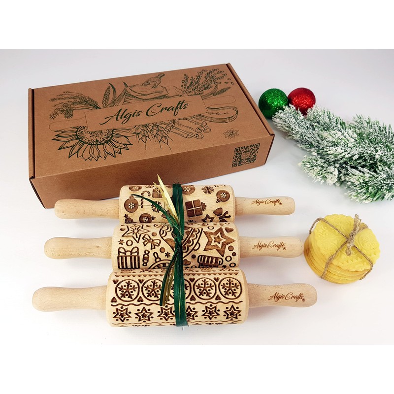 Christmas Fun Set of 3 Children's Rolling Pins for Homemade