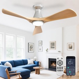 DLLT 42-Inch Ceiling Fans with Lights: Flush Mount Ceiling Fan 3 Blades for Indoor Outdoor - Dimmable Ceiling Fan with Remote APP Control Quiet DC Motor for Low Profile Bedroom