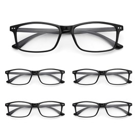 MMOWW 5 Pack Reading Glasses for Women Men Classic Square Frame Lightweight Readers, 5 Pack Black +1.0