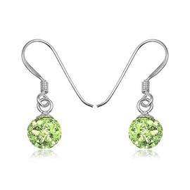 6MM Disco Ball Sterling Silver Dangly Drop Hook Earrings - GREEN PERIDOT. 6-GP