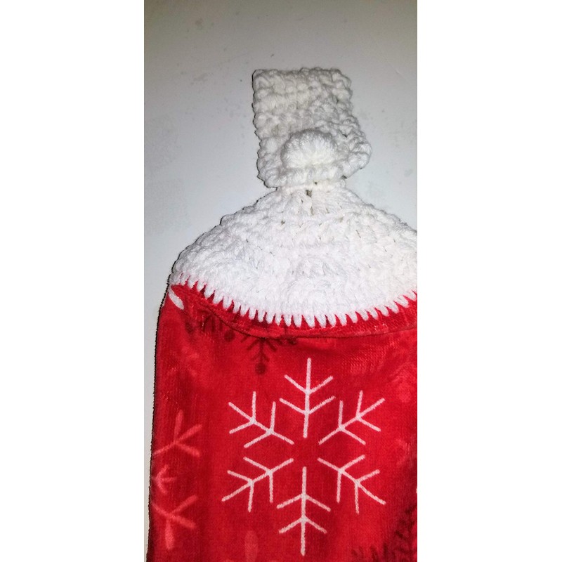 Snowflake Crochet Topped Hanging Kitchen Towel with Decorative Bottom Edge