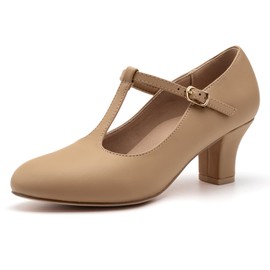 Stelle 2.5" Character Shoes for Women T-Strap Dance Heels for Ballroom Salsa Tango Wedding Flamenco Latin (2.5" Tan,8MW)